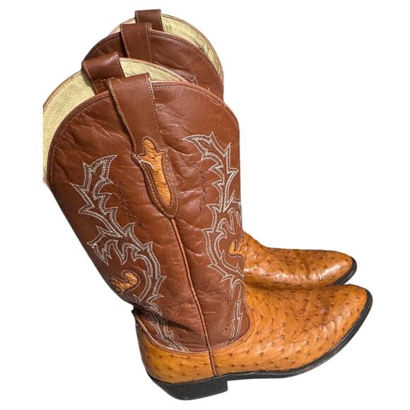 Dan Post Cowboy Boots Men\'s 9D Brown Full Quill Ostrich Leather Mid-Calf Western main image 4